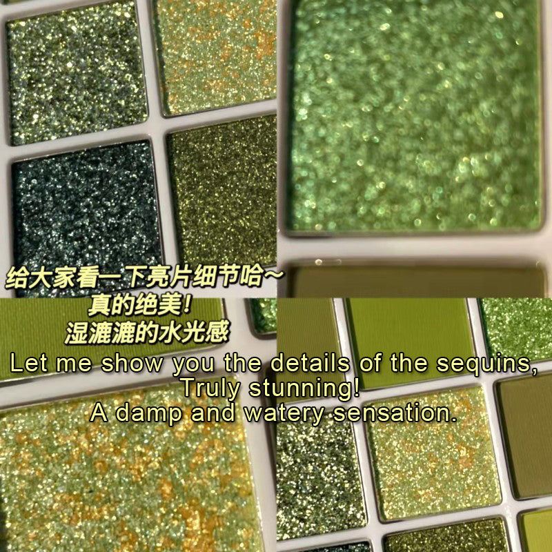 9 Colors Green Glitter Eyeshadow Palette