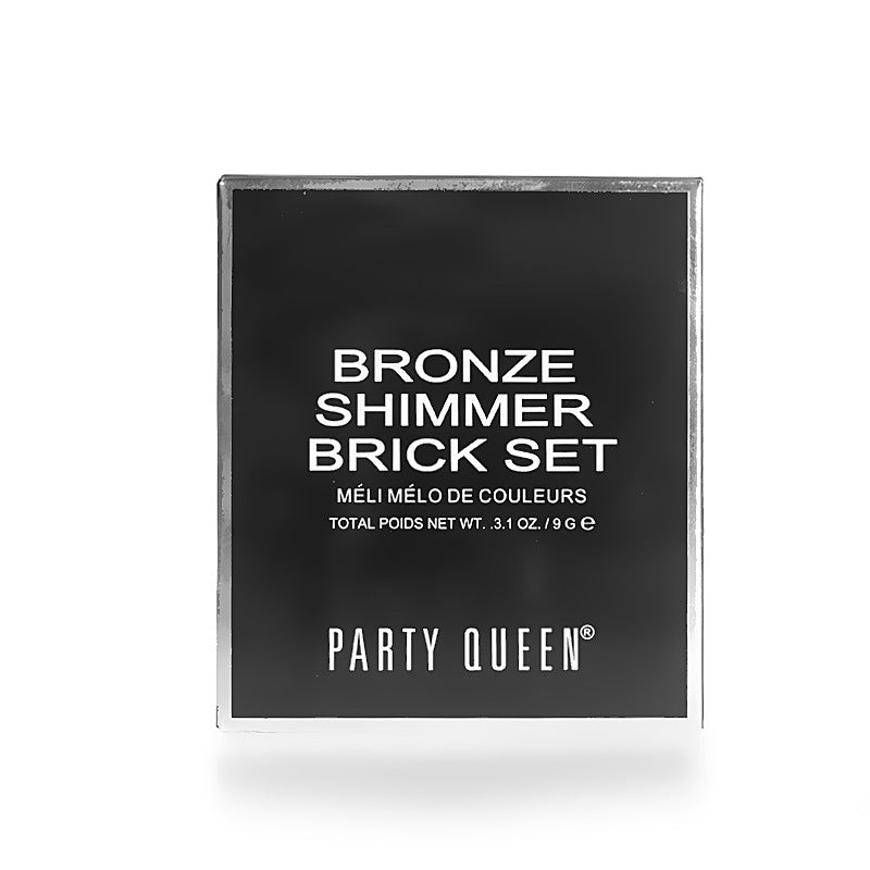 Party Queen Bronze Shimmer Brick Set Fine Natural Compact Powder with Brush