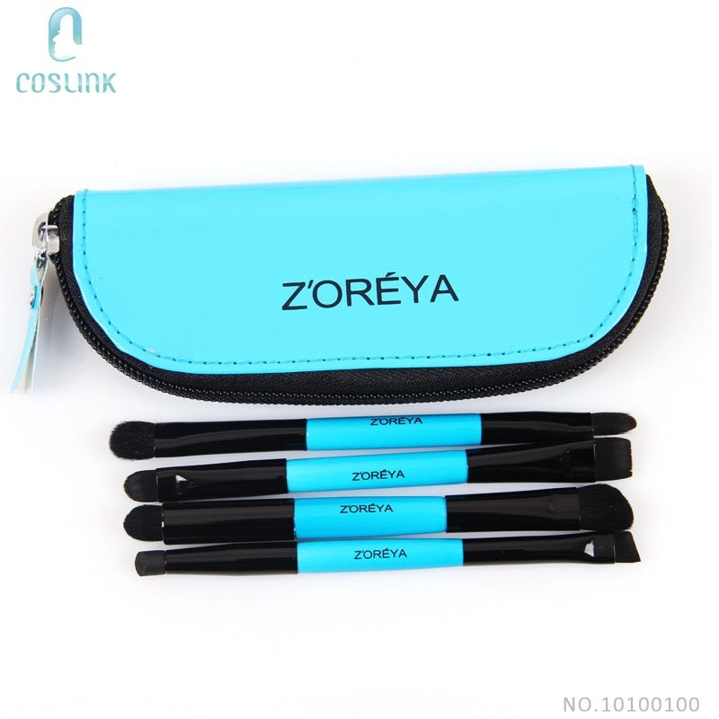 Zoreya Candy 4 Pcs Double Ended Makeup Brushes Travel Tool Kit W/ Zipper Bag of 7 colors