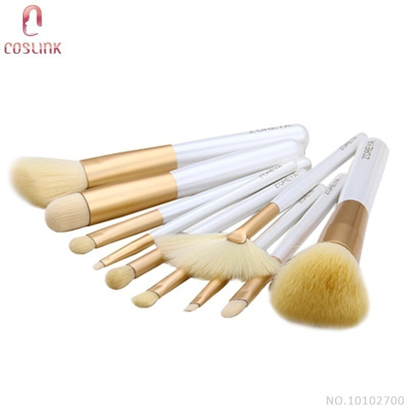 ZOREYA 10 Pcs Makeup Brushes Fashion Beige Synthetic Hair Wooden Handle Brush Sets and Kits