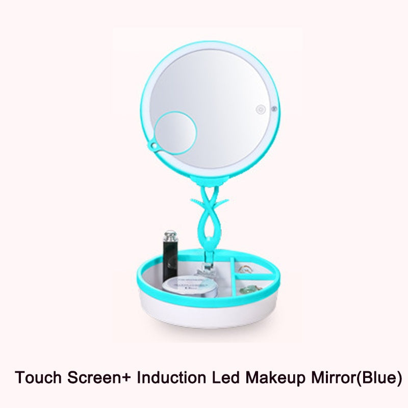 Touch Screen Led Makeup Mirror Dual Magnifying Glass Cosmetic Mirror Induction Bedside Lamp