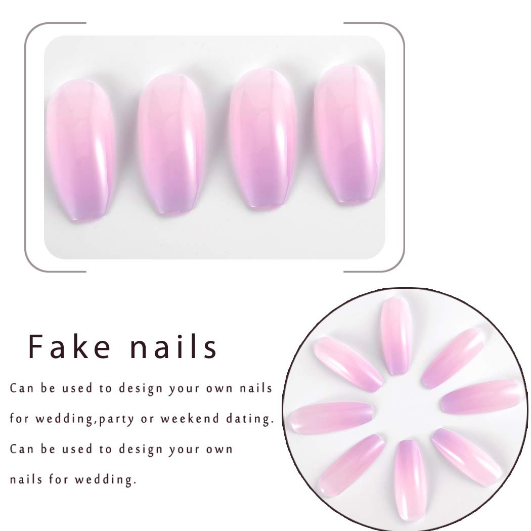 Glossy Ombre Light Purple Nails Gradient Super Long Coffin Press on Ballerina False Fingernails Tips Acrylic Full Cover Nail
