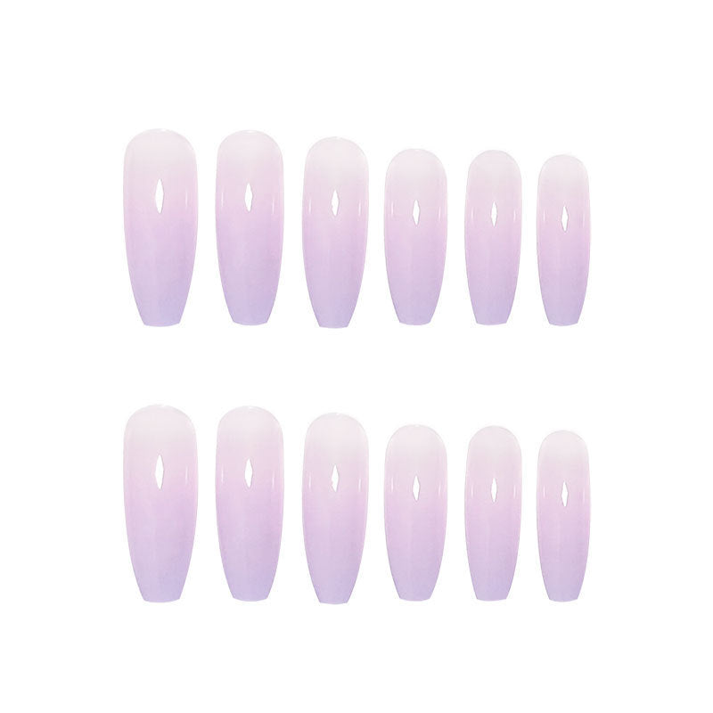 Glossy Ombre Light Purple Nails Gradient Super Long Coffin Press on Ballerina False Fingernails Tips Acrylic Full Cover Nail