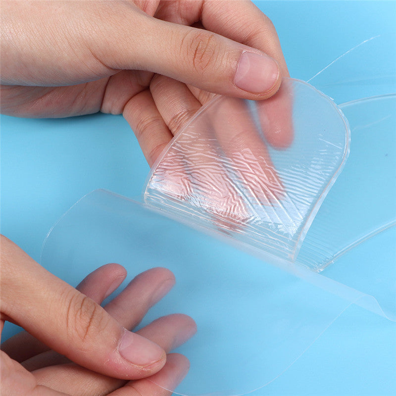 tearing off the protection film on neck patches for wrinkles