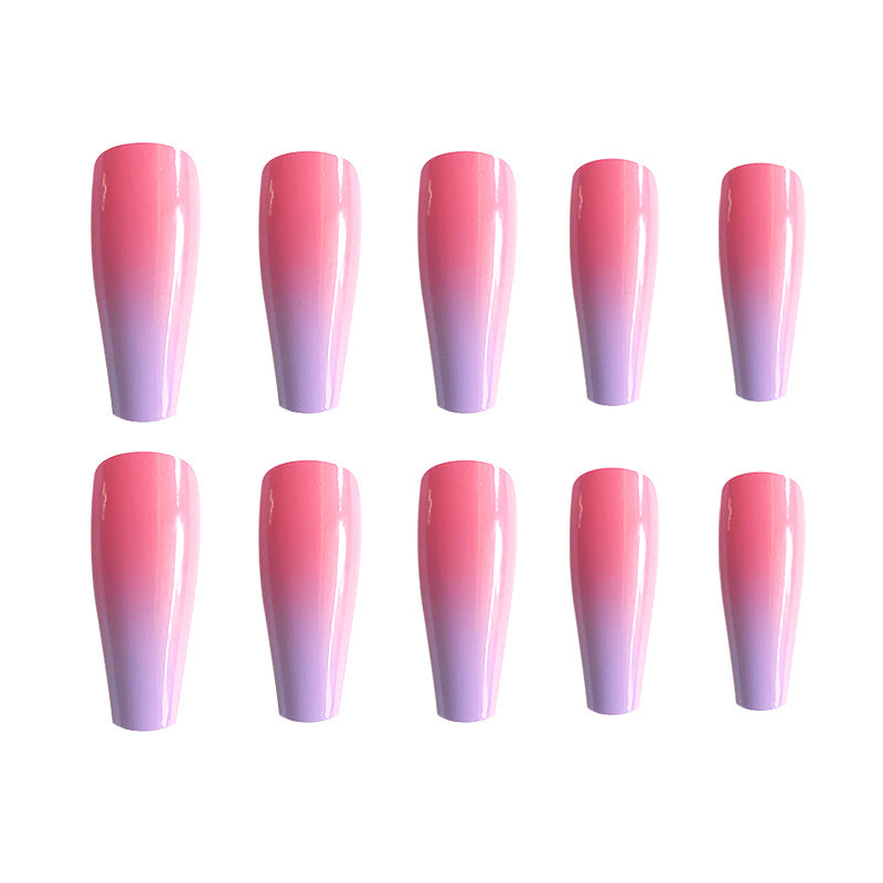 Glossy Ombre Pink and Purple Nails Extra Long Coffin Ballerina Gradeint Press On Fake Fingernails Full Cover Artificial Acrylic Nail for Women