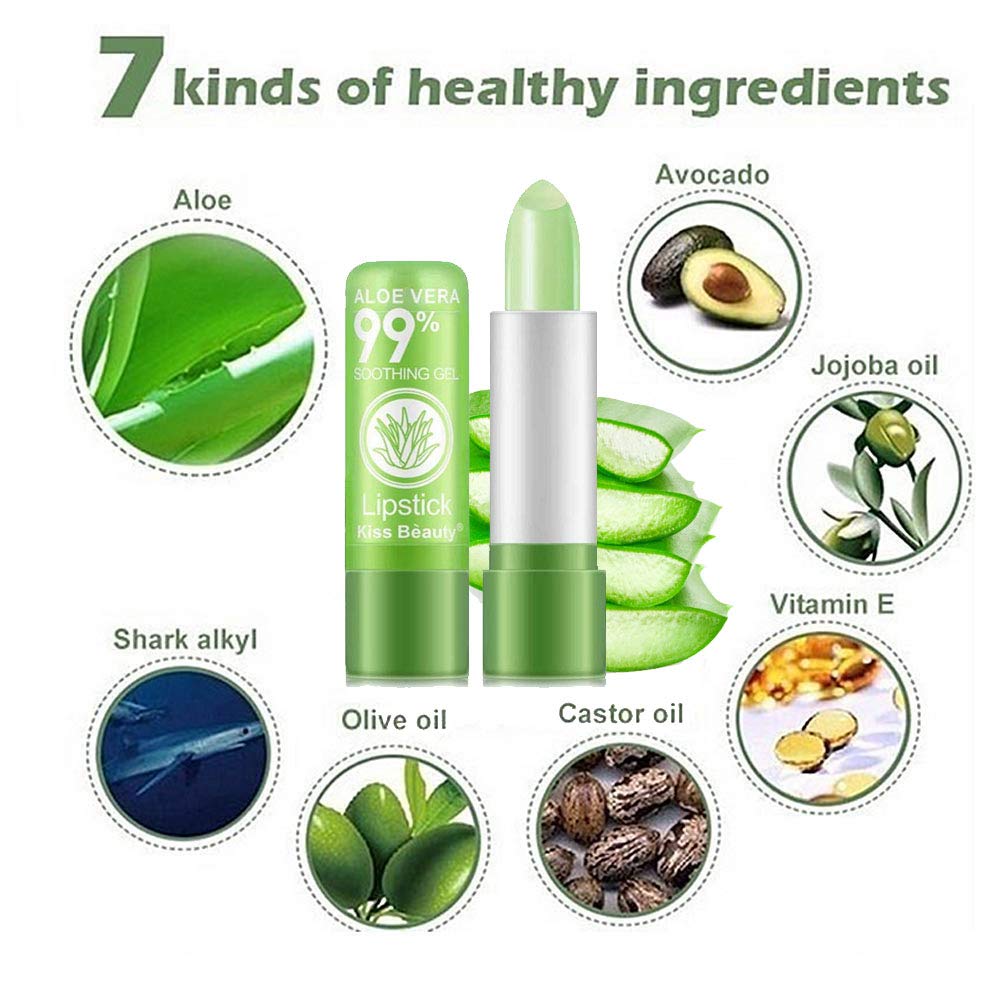 Aloe Vera Lip Balm Long Lasting Nutritious Green Lipstick Lips Moisturizer Magic Temperature Color Change Lip Makeup