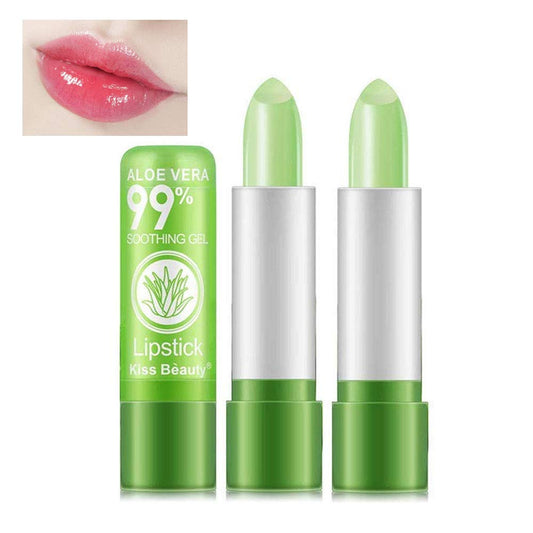 Bálsamo labial de aloe vera de larga duración nutritivo lápiz labial verde hidratante de labios temperatura mágica cambio de Color maquillaje de labios