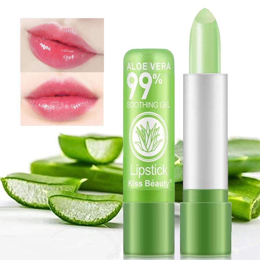Aloe Vera Lip Balm Long Lasting Nutritious Green Lipstick Lips Moisturizer Magic Temperature Color Change Lip Makeup
