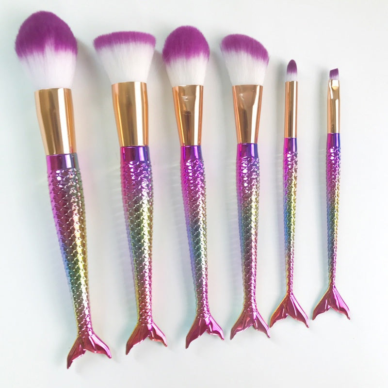 New 6 pcs Mermaid Makeup Brush Sets Colorful Fishtail Make up Brushes