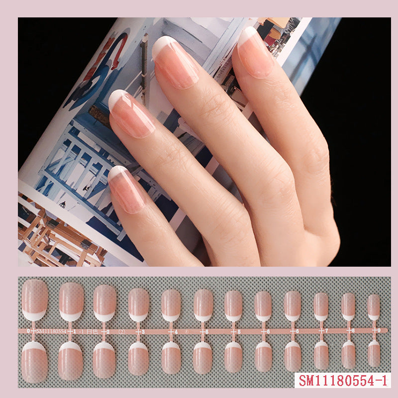 Timeless Classic French Nails Art Manicure Tan Artificial Nail Collection Finished Full Cover Fingernail Tips Patch