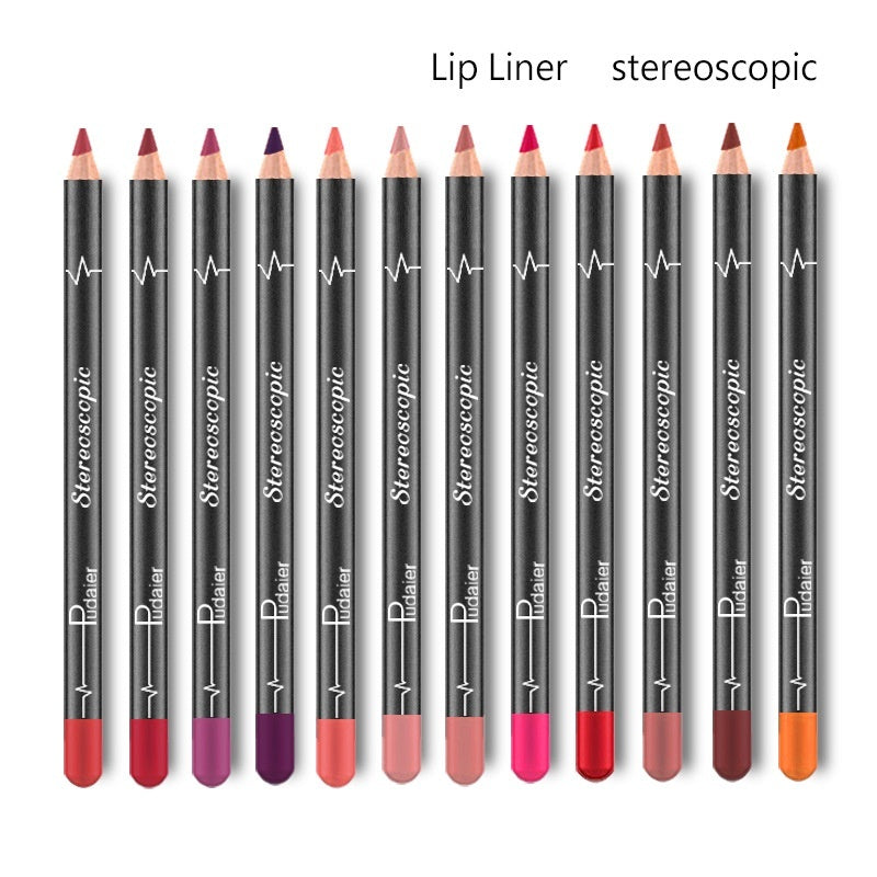 Pudaier 12 Pieces Stereoscopic Lip Liner Pencil Set Smooth Waterproof Long Lasting Velvet Matte Lipliner New Fashion Lips Makeup