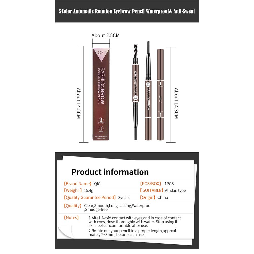 Automatic Rotating Eyebrow Pencil Makeup Fashion Brow Double Pen Waterproof Sweat-proof Smudge-proof Soft Brow Makeup for Beginner Girls