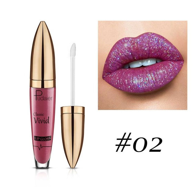 Pudaier Diamond Glitter Lip Gloss Classic Vivid Lipgloss Non Sticky Sipping Flip Magic Shiny Lips Makeup