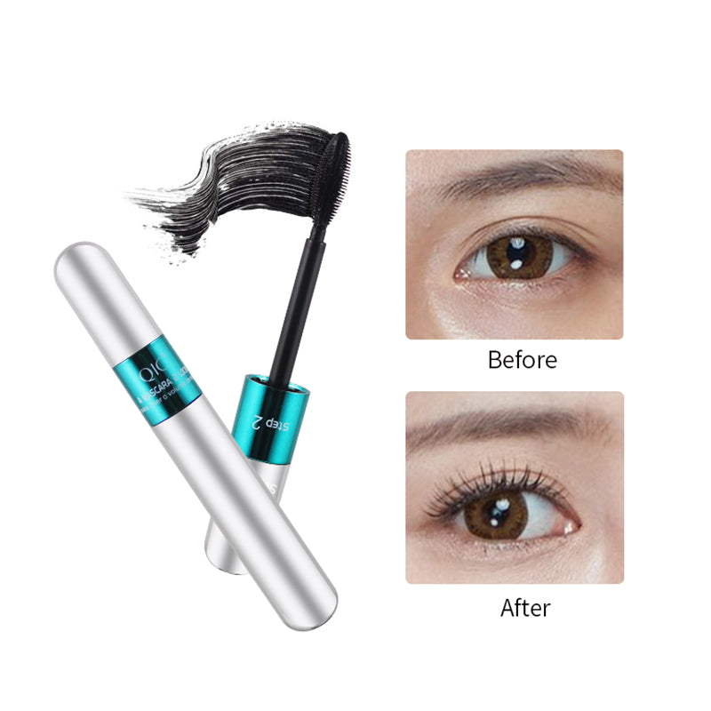 before and after of applying 4d silk fiber eyelash mascara