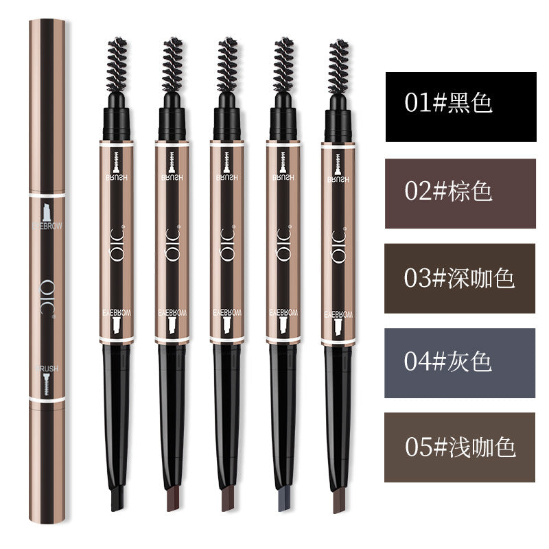 Automatic Rotating Eyebrow Pencil Makeup Fashion Brow Double Pen Waterproof Sweat-proof Smudge-proof Soft Brow Makeup for Beginner Girls