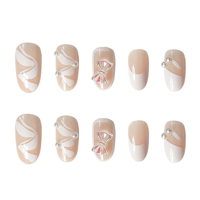 Long Oval French Fake Nails