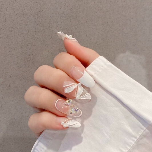 Long Oval French Fake Nails