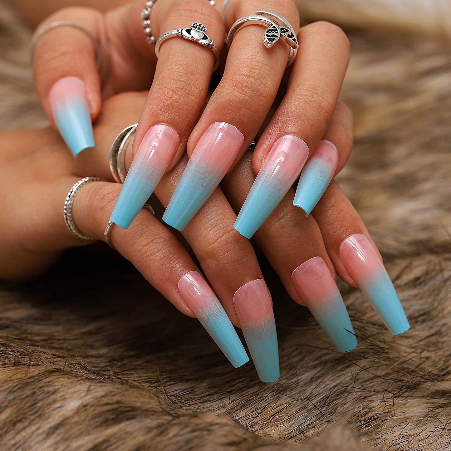 Press on Glossy Gradient Blue Ombre Nails