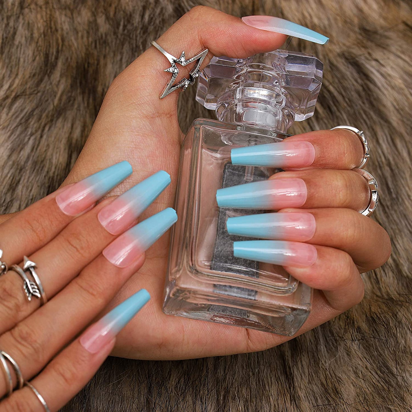 Press on Glossy Gradient Blue Ombre Nails