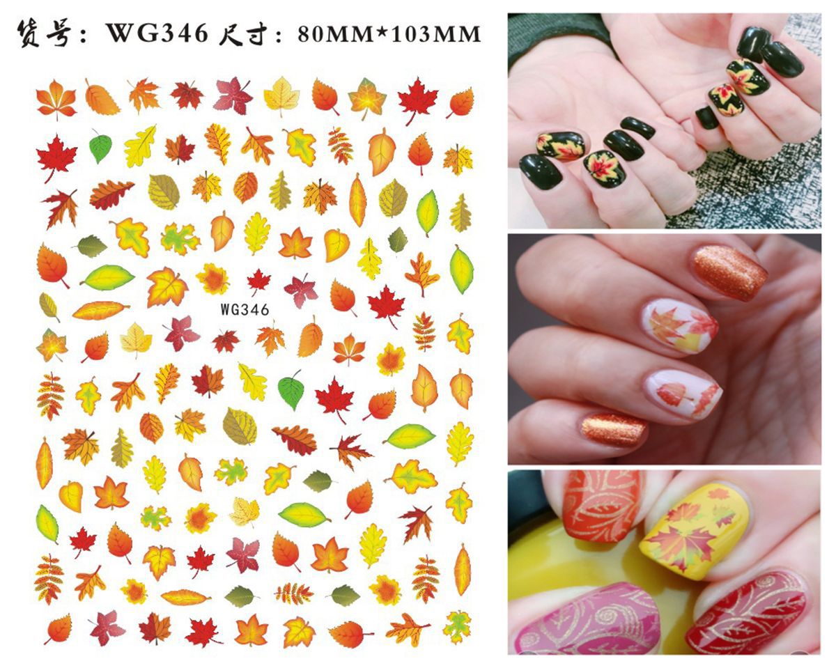 Thanksgiving Nails Stickers 3D Autumn Fall Nail Art Accessories Decals Self-adhesive Maple Leaf Pumpkin Turkey Designs Sticker